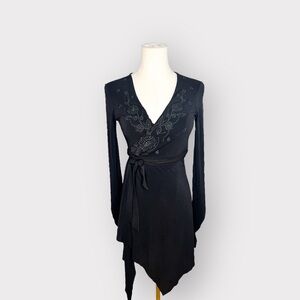 E&L by E.LOCO Paris Vintage Black Embroidered Crystal Fairy Dress (Sz S)